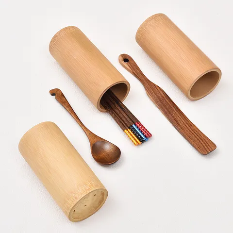 Porte-Baguettes en Bambou Naturel Panier à Baguettes de Drainage Boîte de Rangement de Vaisselle de Cuisine Organisateur de Couverts Polyvalent
