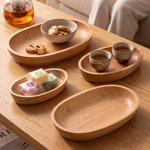 Plateau de Fruits en Bois d'Hévéa de Style Japonais Assiette à Collation Créative en Forme de Bateau Plateau de Service pour Cuisine à Domicile