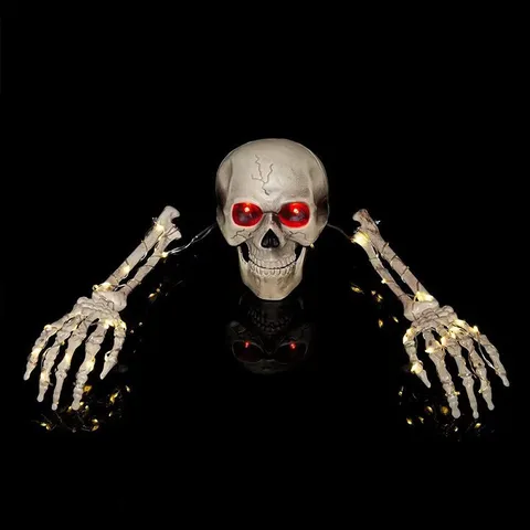 Halloween Glowing Simulation Skull Skeleton Hands Yard Stakes Garden Decor With LED Light Glowing Skull Party Decoration