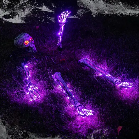 Halloween Leuchtendes Totenkopf Skelett Knochen Set Wasserdicht LED Feiertag Deko Mit Fernbedienung Für Garten Hof Requisite