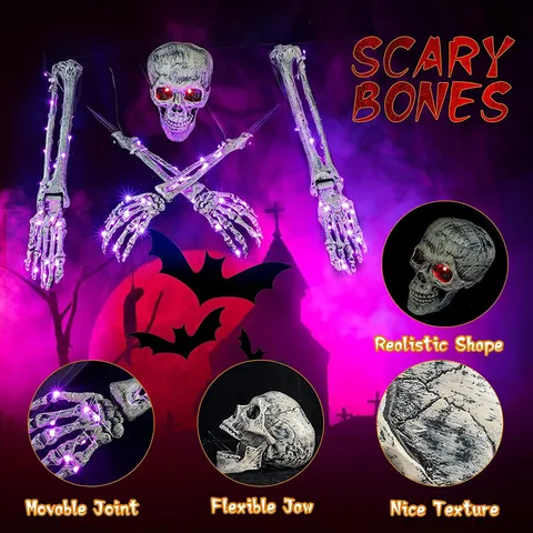 Halloween Leuchtendes Totenkopf Skelett Knochen Set Wasserdicht LED Feiertag Deko Mit Fernbedienung Für Garten Hof Requisite