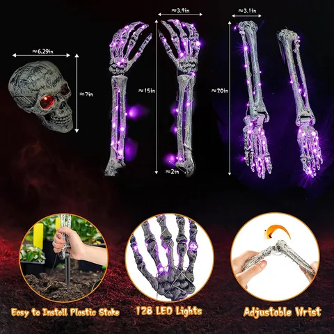 Halloween Leuchtender Totenkopf Dekoration LED Skelett Mit Fernbedienung Acht Modi Gruselige Draußen Garten Requisiten