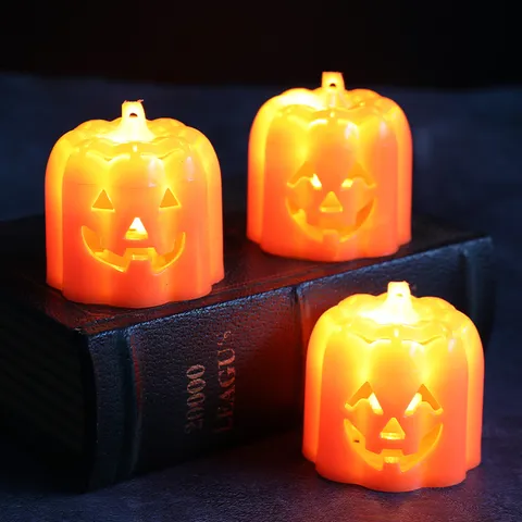Halloween Pumpkin LED Night Light PVC Jack-o'-lantern Glowing Lantern Desktop Decorative Props Halloween Party Supplies