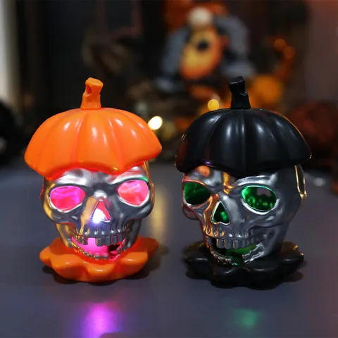 Halloween Skull Pumpkin Electronic Candle LED Lamp Silver Metallic Skeleton Ghost Festival Decoration Prop Light