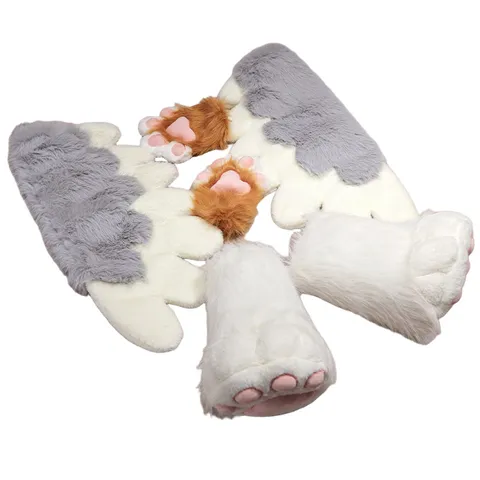 Guanti da Zampa di Gatto Cosplay Anime Carini Ali Stivali di Peluche Inverno Caldo Accessori per Costumi di Animali di Cartoni Animati per Donne e Studenti