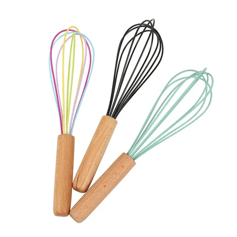 Ergonomic Wooden Handle Silicone Whisk Egg Beater Kitchen Baking Tool Manual Cream Stirrer Home Kitchen Gadget