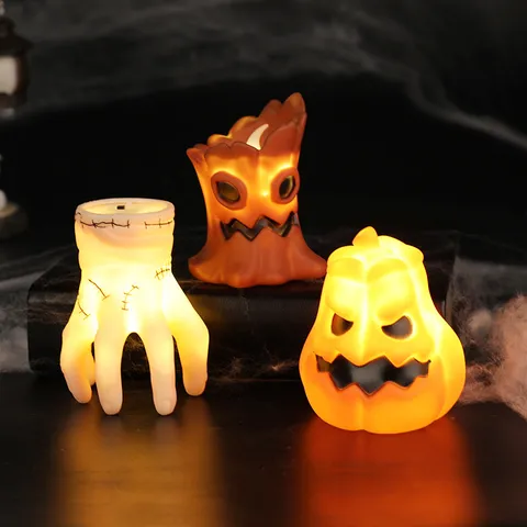 Halloween Decorative LED Ghost Hand Pumpkin Night Light Spooky Vinyl Electronic Candle Lamps For Bar Haunted House Party Ornament