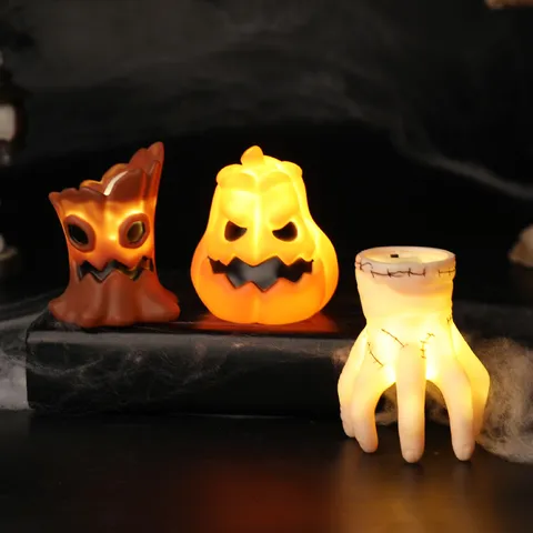 Halloween Decorative LED Ghost Hand Pumpkin Night Light Spooky Vinyl Electronic Candle Lamps For Bar Haunted House Party Ornament