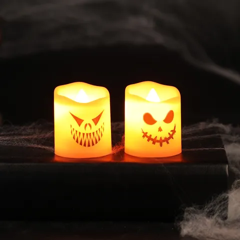 Halloween LED Electronic Candle Light Orange Pumpkin Ghost Face Candle Lamp For Party Haunted House Atmosphere Decor