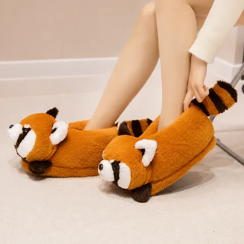 Pantofole in Cotone Peluche Calde Invernali Simpatici Cartoni Animati procione Volpe Animale Interno Casa Suola Spessa Antiscivolo Scarpe di Coppia