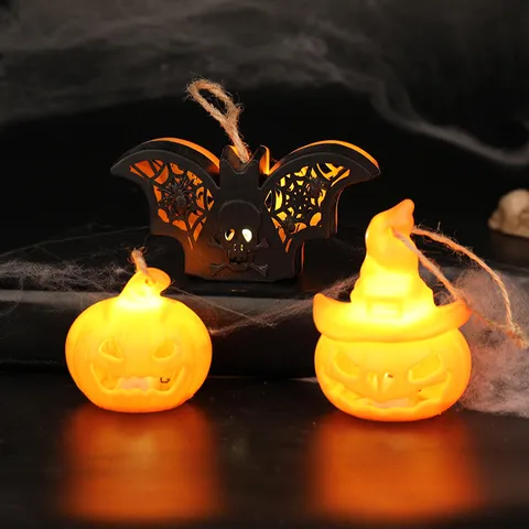 Halloween Pumpkin LED Decoration Lamp Witch Hat Bat Skull Electronic Candle Light Festive Desktop Hanging Ornaments Party Supplies