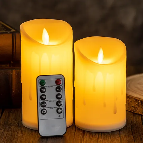 Bougies LED Sans Flamme Avec Télécommande Effet Flamme Vacillante Design Cire Coulante Bougies Électroniques Blanc Chaud Déco Maison
