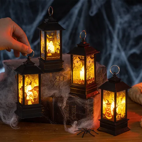 Lanterna LED Decorativa di Halloween Retro Luminosa Sospesa Fantasma Zucca Strega Castello Luce Decorazione Atmosfera Festiva