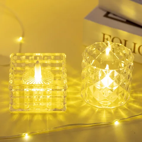 LED Elektronische Simulation Kerzenlicht Transparente Kristalltextur Atmosphärenlampe Warmgelbes Licht Für Hochzeit Geburtstag Heimdekor