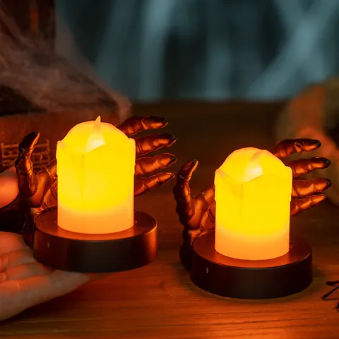 Halloween Skeleton Hand LED Candle Light Electronic Tealight Ghost Festival Party Decor Prop Haunted House Atmosphere Lamp