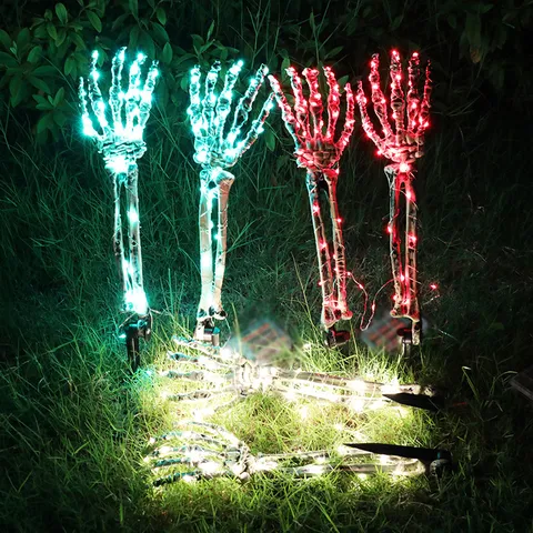 Halloween LED Χέρια Σκελετού Και Κρανίο Πασσαλάκια Εδάφους Φωτιζόμενα Διακοσμητικά Κήπου Υπαίθρια Αξεσουάρ