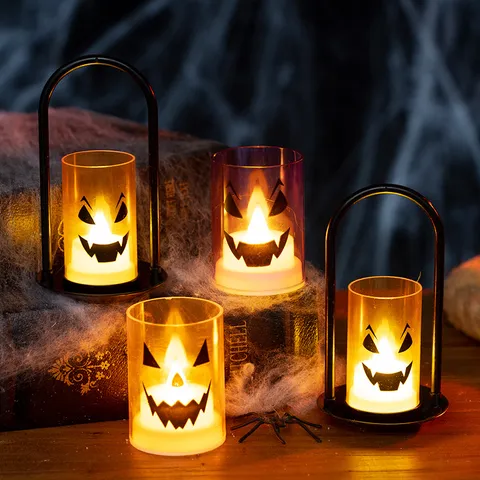 Halloween LED Candle Light Pumpkin Ghost Face Plastic Electronic Decorative Lamp For Party Scene Layout Home Ornaments