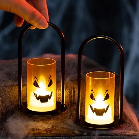 Halloween LED Candle Light Pumpkin Ghost Face Plastic Electronic Decorative Lamp For Party Scene Layout Home Ornaments