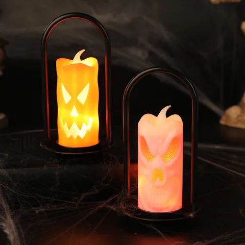Halloween LED Electronic Candle Lantern Handheld Pumpkin Skull Night Light For Spooky Festival Holiday Party Home Table Decoration