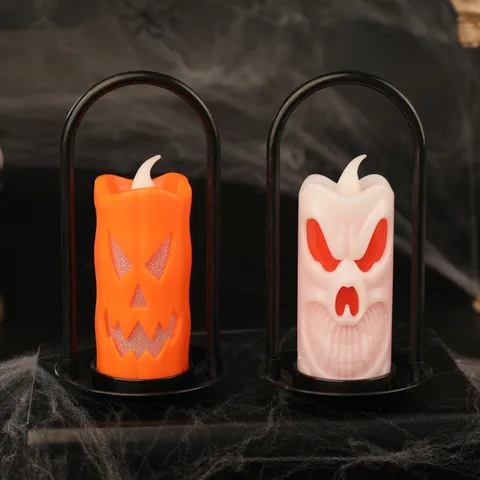 Halloween LED Electronic Candle Lantern Handheld Pumpkin Skull Night Light For Spooky Festival Holiday Party Home Table Decoration