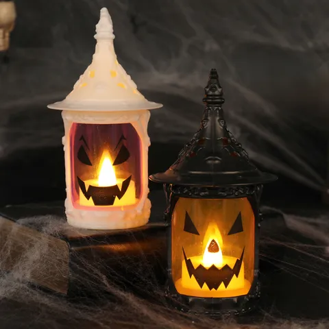 Linterna de Calabaza de Halloween Vela Electrónica LED Lámpara de Aceite Vintage Decoración de Atmósfera Adorno de Escritorio Artículos Halloween