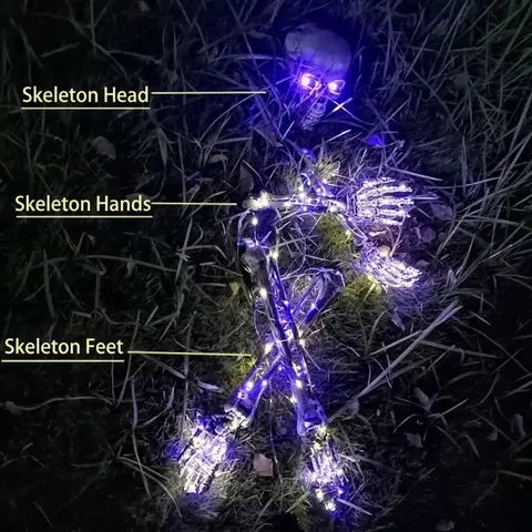 Leuchtende Halloween Skelett Pfähle Schädel Und Knochen Dekoration Mit LED Warmweiß Lila Licht Kunststoff Outdoor Gartenpfähle