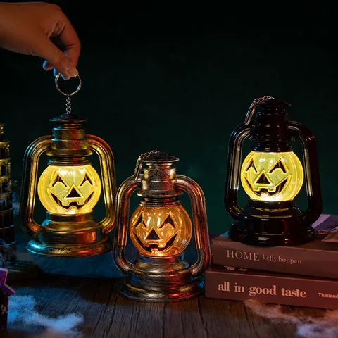 Lanterne Citrouille d'Halloween Rétro Lampe à Huile LED Portable Suspension pour Décoration de Fête d'Halloween