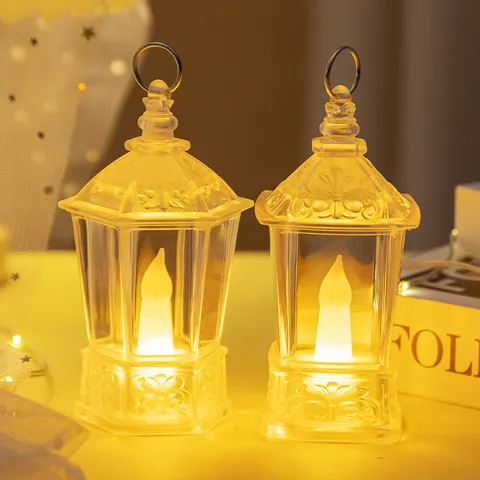LED Transparent Kristall Laterne Kerze Nachtlicht Warmgelb Atmosphäre Lampe Vintage Tisch Ornament Dekoration Geschenk