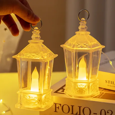 LED Transparent Kristall Laterne Kerze Nachtlicht Warmgelb Atmosphäre Lampe Vintage Tisch Ornament Dekoration Geschenk