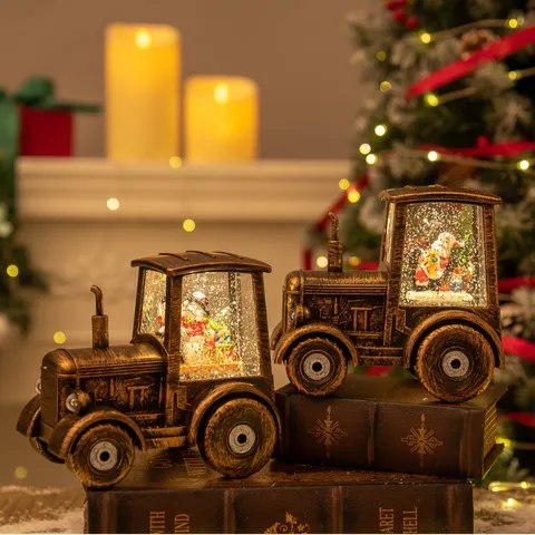 Vintage Weihnachten Traktor Schneekugel Wasserlampe Mit Musik Und LED Licht Automatischer Schneefall Feiertag Tischdeko