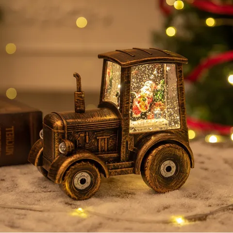 Vintage Weihnachten Traktor Schneekugel Wasserlampe Mit Musik Und LED Licht Automatischer Schneefall Feiertag Tischdeko