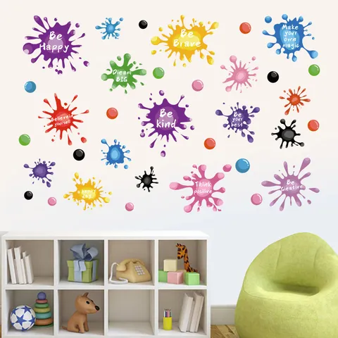 Stickers Muraux Citations Inspirantes Énergie Positive Pour Chambre D'enfant Éclaboussures D'encre PVC Imperméable Décalcomanies Décor