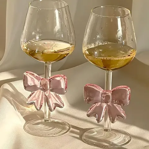 Borosilikatglas Becher Rosa Schleife Transparent Saftbecher Weinglas Süßer Prinzessinnen Stil Trinkgeschirr