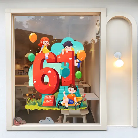 Children's Day Window Static Stickers Removable PVC Decals For Kindergarten Shop Showcase Decoration Cartoon Kids Balloon Pattern