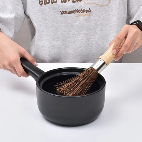 Cepillo de Olla de Bambú y Palma Tradicional Cepillo de Limpieza de Cocina Mango de Madera Cepillo de Lavar Platos Herramienta Doméstica