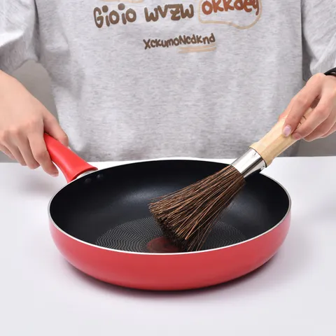 Cepillo de Olla de Bambú y Palma Tradicional Cepillo de Limpieza de Cocina Mango de Madera Cepillo de Lavar Platos Herramienta Doméstica