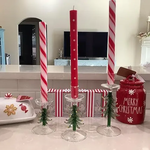 Europäischer Weihnachtsbaum Glas Kerzenhalter Vintage Grüner Glasleuchter Feiertag Heimtisch Dekor Geschenk