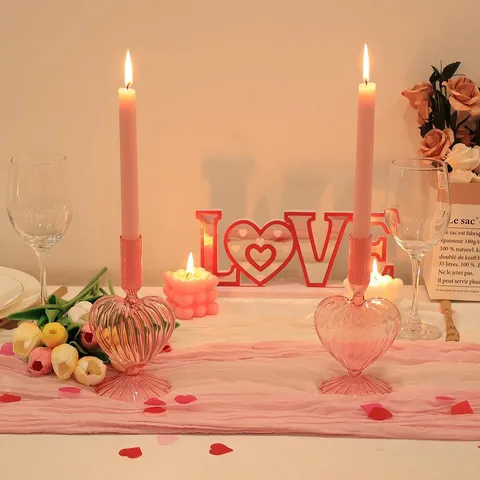 Vintage Minimalistisch Herz Glas Kerzenhalter Rosa Borosilikatglas Romantische Kerzenlicht Tischdeko Wohnzimmer