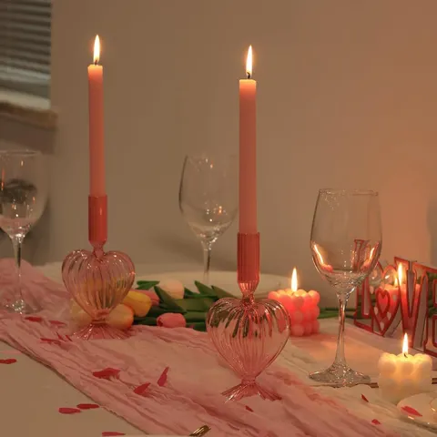 Vintage Minimalistisch Herz Glas Kerzenhalter Rosa Borosilikatglas Romantische Kerzenlicht Tischdeko Wohnzimmer
