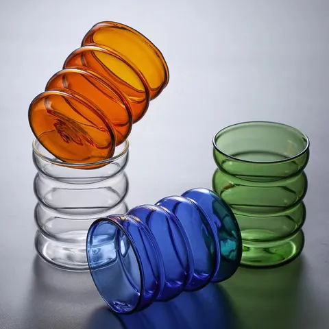 Creative Ripple Glass Cup Transparent Amber Blue Coffee Milk Cup Heat Resistant Borosilicate Glass Drinking Tumbler For Home