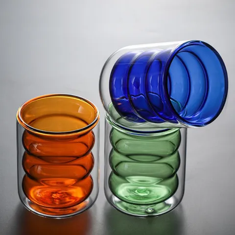 Kreativer Spiralförmiger Doppelwandiger Glasbecher Hitzebeständiges Borosilikatglas Kaffeetasse Milch Saft Büro