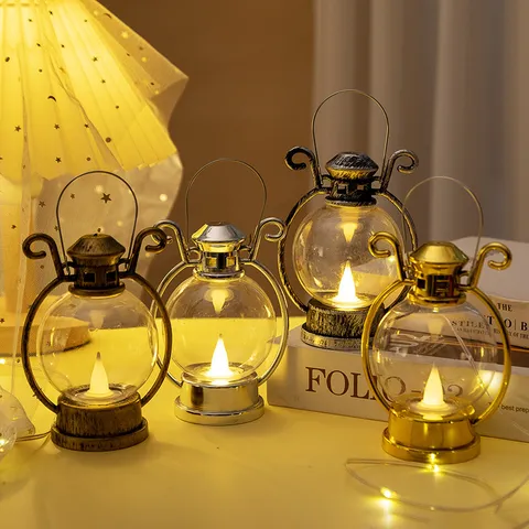 Lanterna a Candela Elettronica LED Retrò Lampada a Cherosene Vintage in Plastica Per Decorazioni Natale Halloween Luce Calda