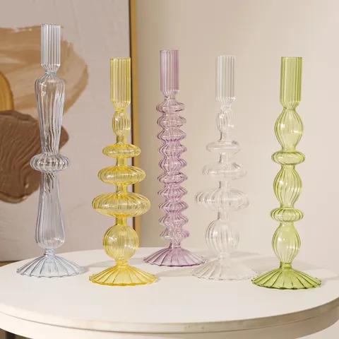 Kreativer Minimalistischer Glas Kerzenhalter Vase Kunst Gestreiftes Bläschen Tischdekoration Für Wohnzimmer Heimdekoration