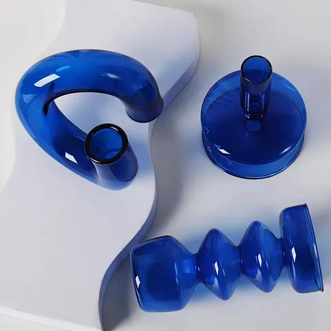 Bougeoir Vase en Verre Borosilicaté Minimaliste Créatif Art Verrerie Bleue Salon Table à Manger Décoration Ornement