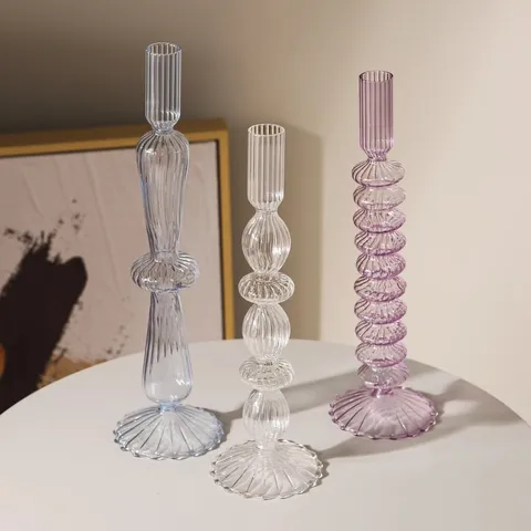 Kreativer Minimalistischer Glas Kerzenhalter Vase Kunst Gestreiftes Bläschen Tischdekoration Für Wohnzimmer Heimdekoration