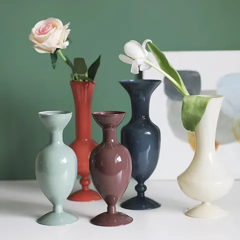 Nordisch Vintage Morandi Farbe Glas Vase Kreative Desktop Blumenarrangement Behälter Heimdekoration Ästhetische Blumenvase