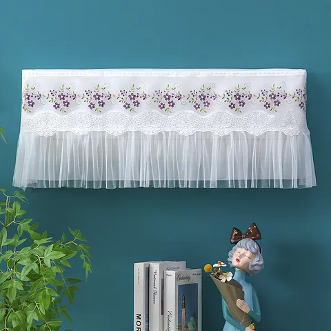Lace Mesh Air Conditioner Cover Half Package Wall-Mounted Dust-Cover Floral Embroidery Lace Dustproof Curtain Home Decor