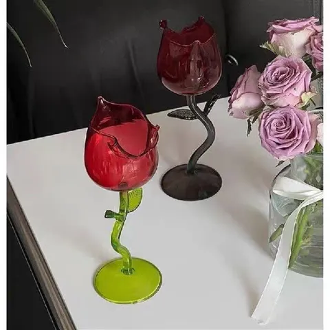 Französisch Romantisch Rosen Glas Kelch Borosilikatglas Champagner Rotwein Glas Elegant Dekorativ Trinkgeschirr Geschenk