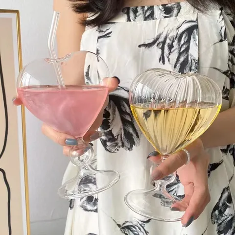 Französisch Romantisch Herzförmig Glas Kelch Champagner Weinglas Klar Gestreift Borosilikatglas Tasse