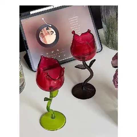 Französisch Romantisch Rosen Glas Kelch Borosilikatglas Champagner Rotwein Glas Elegant Dekorativ Trinkgeschirr Geschenk